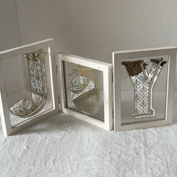 Gold and White Joy Wall Decor - Picture 1 of 5